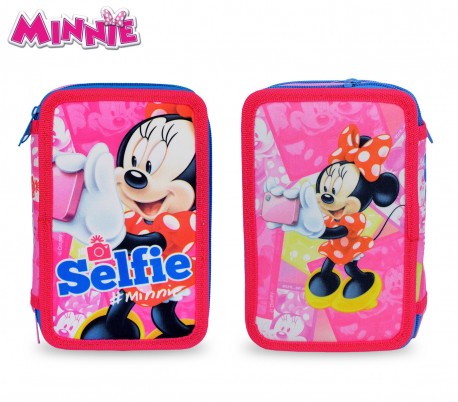 MI16109 Estuche escolar de Minnie Mouse con 3 cremalleras y 43 piezas