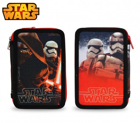 SR16109 Estuche escolar de Star Wars de 3 cremalleras y 43 piezas