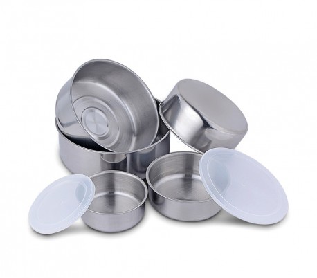 387425 Set de 5 cuencos de acero - Contenedor de alimentos con tapa / Apto never