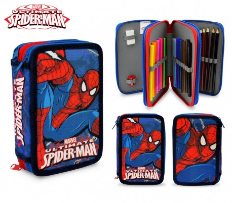 SP16109 Estuche escolar de Spiderman de 3 cremalleras y 43 piezas