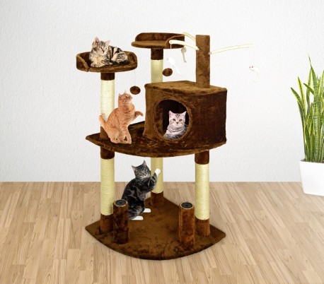 MWS3014 HK1015 Árbol de entrenamiento para gatos con literas y columnas 110 cm