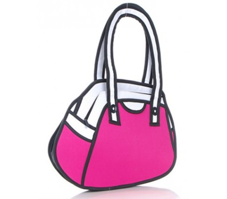 Bolso 3d con mango diseño de moda dibujos animados fucsia y blanca 