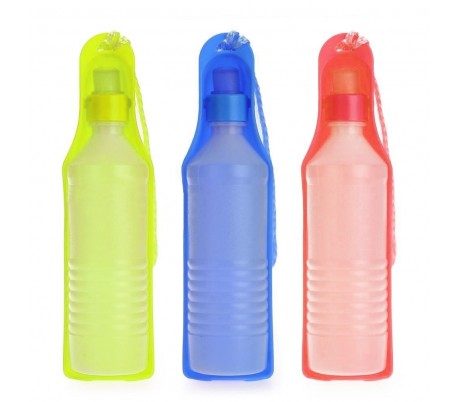 Botella de agua portátil con recipiente bebedero para perros y gatos (300ml)