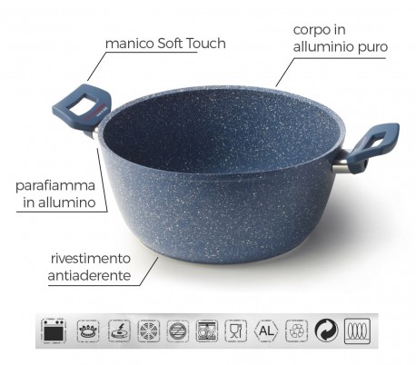 Cacerola antiadherente con dos asas 20 cm Accademia Mugnano GRANITO BLU