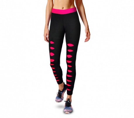 KZ-311 Leggings deportivos rasgados mujer con cintura alta y con detalle fllúor