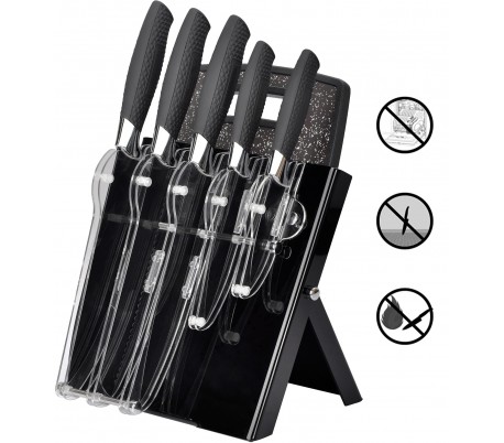 RL-BLK7ST Set 5 pz cuchillos de acero con apoyo acrílico y tabla de cortar