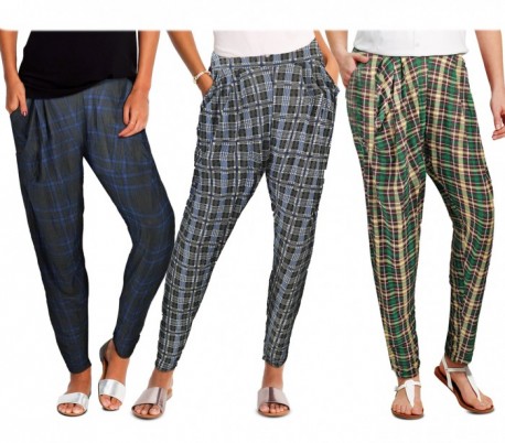 TG08-13 Pack 3 pantalones para mujer mod. STYLE tela suave motivo a cuadros 