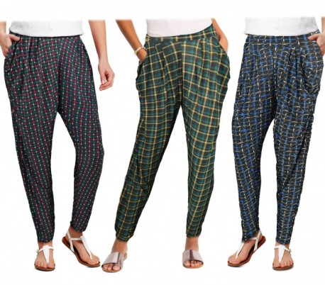 TG08-13 Pack 3 pantalones para mujer mod. ONLY tela suave motivo ajedrez