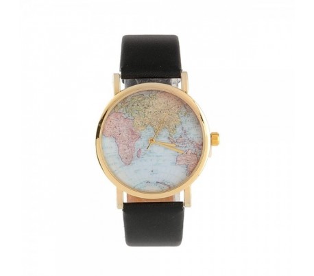 Reloj vintage retro con cuarzo analógico diseño globo terraqueo mundo