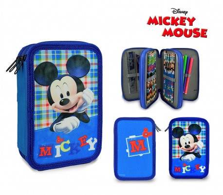 686947 Estuche porta lápizes MIckey Mouse 3 apartados completos con accesorios