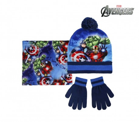 22-2543 Pack 3pz completo para invierno motivo AVENGERS Gorro guantes y bufanda