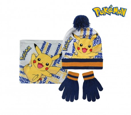 22-2544 Pack 3pz completo de invierno motivo POKEMÓN Gorro guantes y bufanda