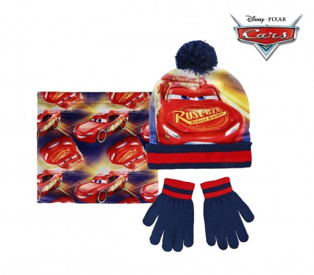 22-254 Pack 3pz completo para invierno motivo CARS Gorro guantes y bufanda