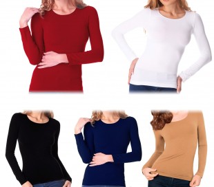 VKA25 Pack de 5 camisetas térmicas interior de felpa ass. Luna cuello en V mujer