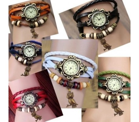 Reloj colgante buho analógico relojes pulsera de cuero