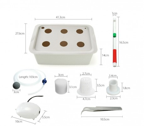 4496 Kit para cultivación IDROPONICA con 6 orificios 41.3 x 27.6 cm y bomba aire