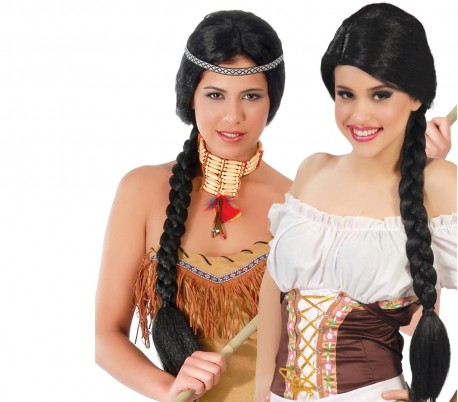 444253 Peluca para mujer BLACK BRAID ideal para Carnaval o fiestas de disfraces