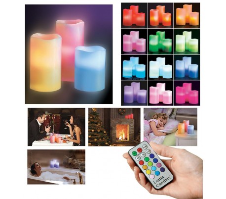  Conjunto 3 velas decorativas  con luz artificial a control remoto y perfumadas