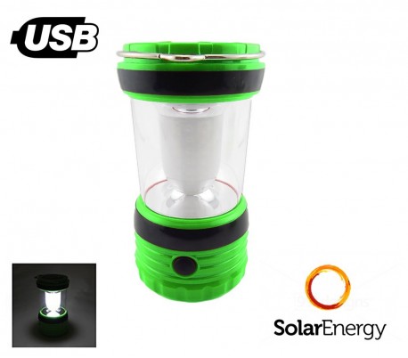 Linterna led funciona con energia solar para camping con USB batería recargable