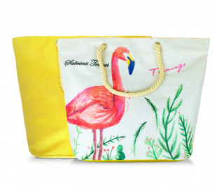 427124 Bolso de playa Sabrina Tenori Flamingo con mango de yute doble 45 x 52 cm