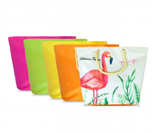 427124 Bolso de playa Sabrina Tenori Flamingo con mango de yute doble 45 x 52 cm