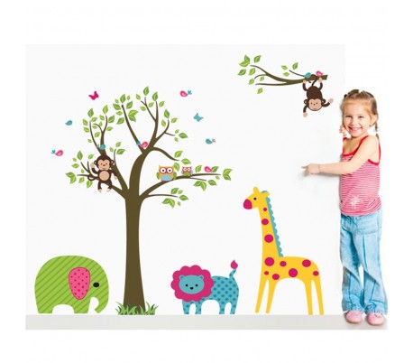 Adhesivo decorativo infantil con animales 90 x 60 cm para habitación pared