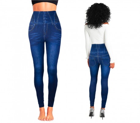 F327 Leggings térmicos efecto denim mod. Hera con interior de felpa azul