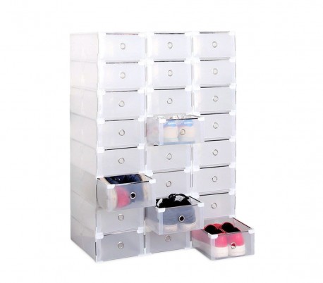 14917 Set de 5 cajas organiza zapatos con bordes metálicos apilables.