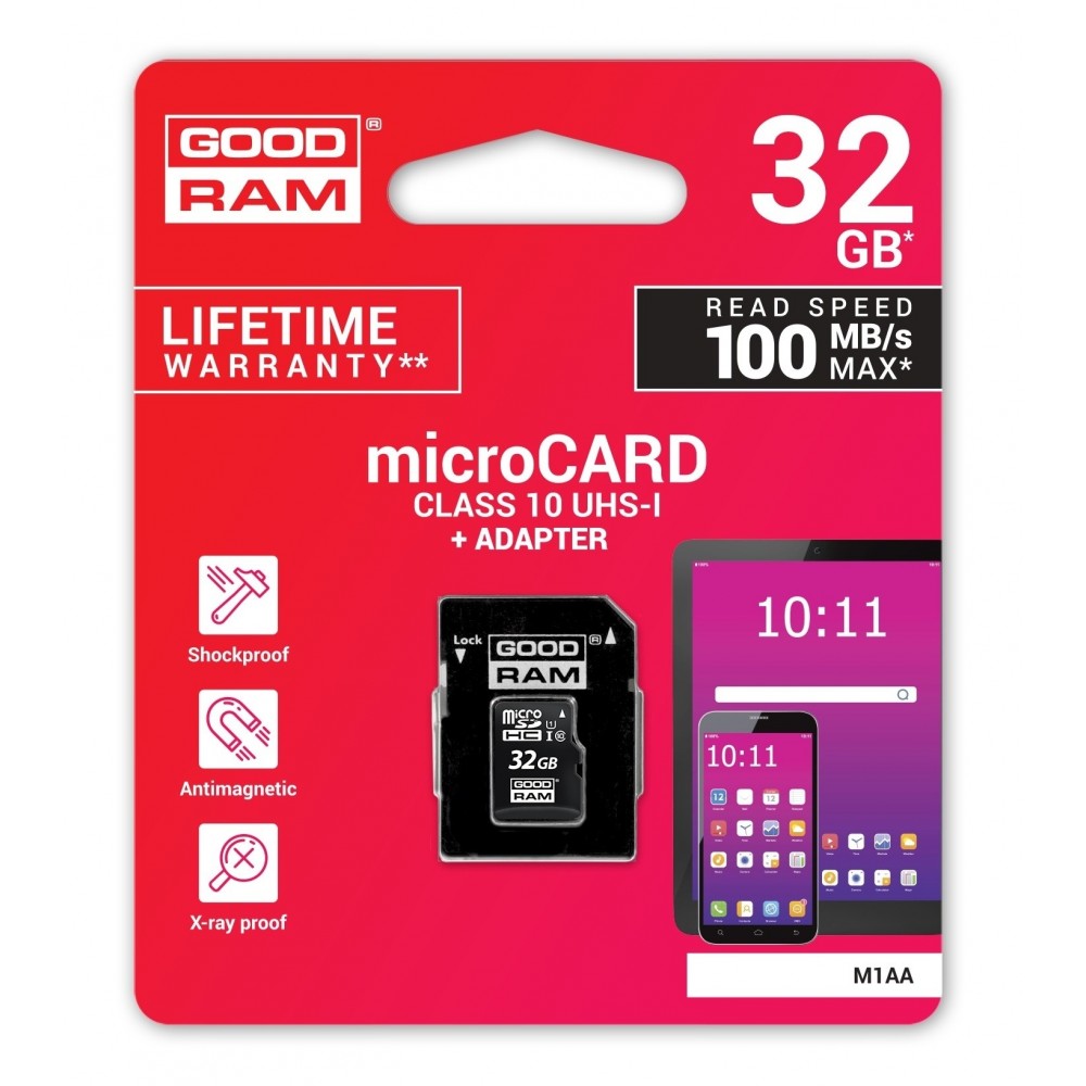 Tarjeta de memoria GOOD RAM Tarjeta microsd 32GB adaptador SD Clase 10 100MB/S