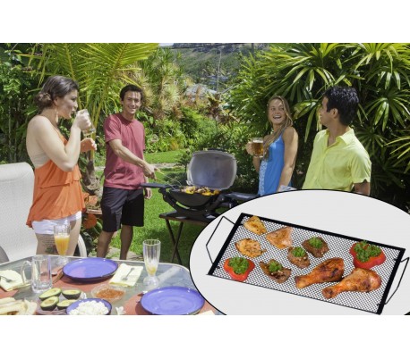 Bandeja 2 en 1 para la parrilla de la barbacoa / Placa de hierro para servir comida (40x22CM) - BBQ COLLECTION