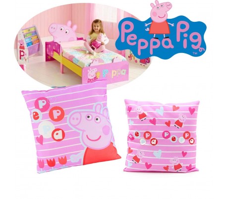 Cojín de PEPA PIG en color rosa y motivo de flores (42x42CM) en microfibra - Perfecto dormitorio infantil