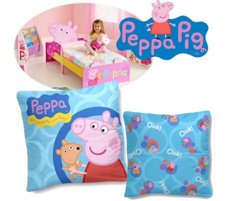 Cojín de PEPA PIG en color rosa y motivo de flores (42x42CM) en microfibra - Perfecto dormitorio infantil