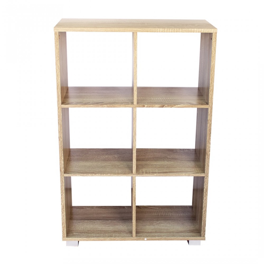 Librería de madera KUBO con 6 estantes equipada con pies 60x24xH99 cm