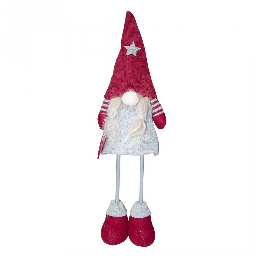 368006 Gnomo de poliéster 50hcm decoración navidad con vestido rojo y luz