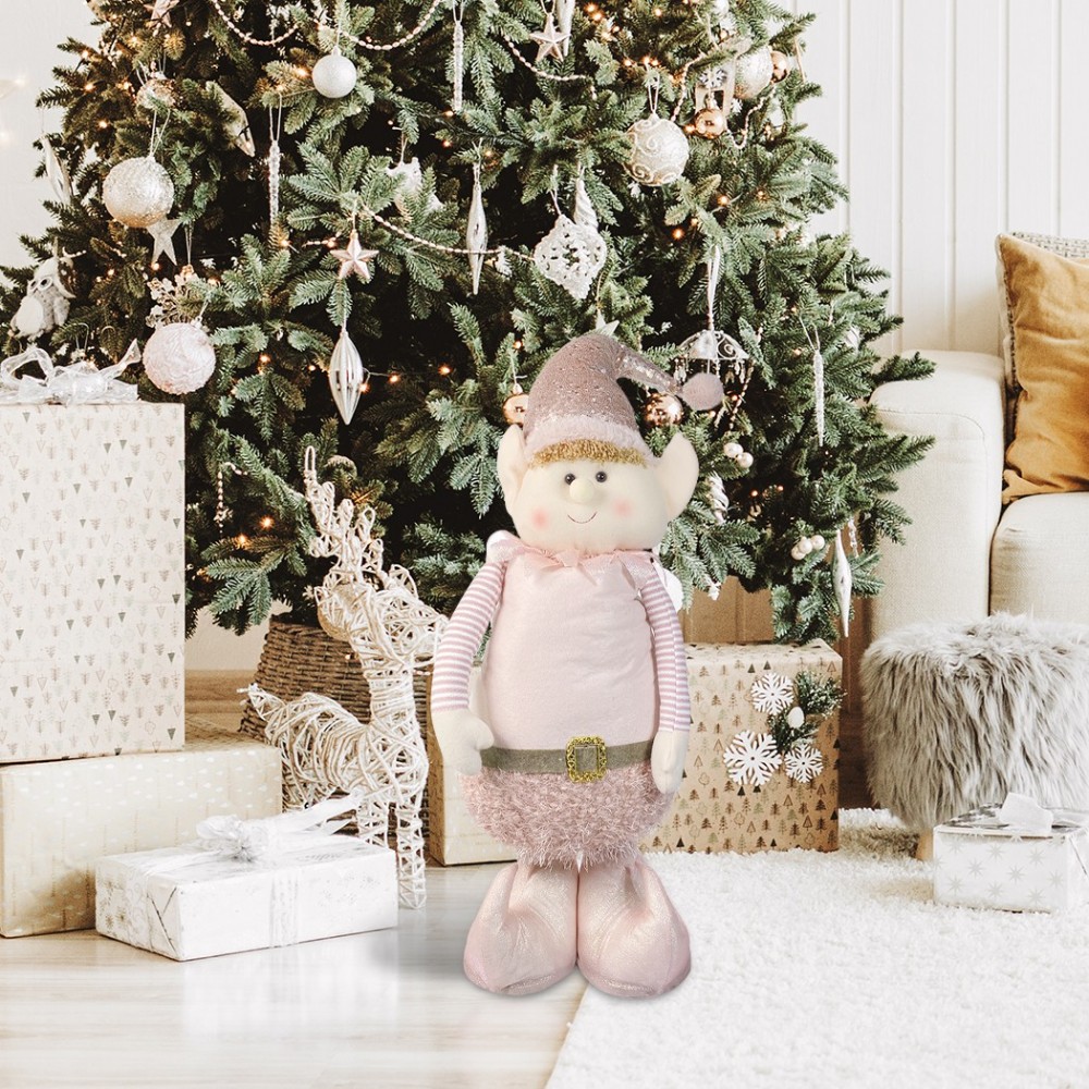 383028 Elfo ROSA navideño regulable en altura 54 cm hasta 105 cm en poliéster