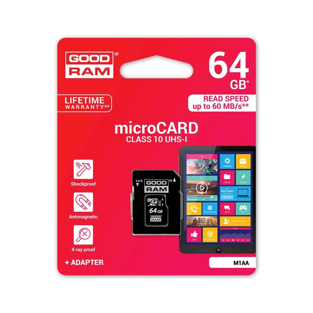 Tarjeta de memoria GOOD RAM Tarjeta microsd 64 GB adaptador SD Clase 10 100MB/S