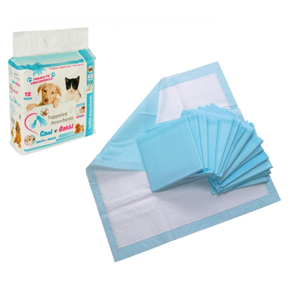 629313 Pack 12 empapadores absobentes para perros y gatos 60x60 cm absorbe olore