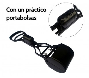 Recogedor de heces de perros con sistema de pinza con cómodo porta-bolsas