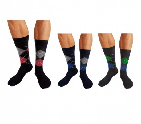 Pack de 6 o 12 pares de calcetines para hombre hechos de hilo de Escocia con motivo de rombos