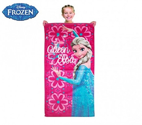 Toalla para la playa con motivo de ELSA FROZEN 70 x 140 cm 100% algodón y color rosa - Regalo infantil para niña WD15104 