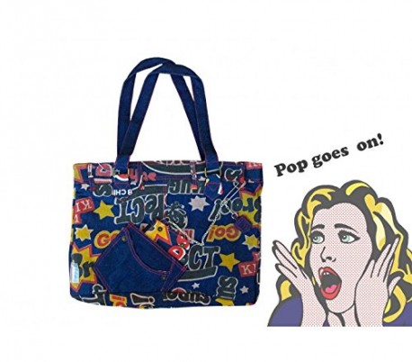 Bolso en forma de cesta mod. MAGAZINE estilo POP DENIM con tres bolsillos internos (38 x 30 x 10 cm)