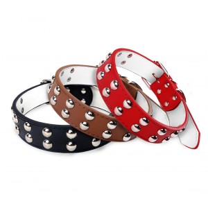 Collar de cuero con tachuelas redondas para perros de...