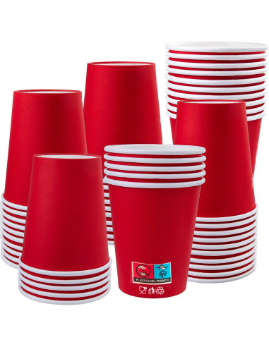 Pack 150pcs Vasos carton Rojo 180ml desechables Biodegradables y Compostables