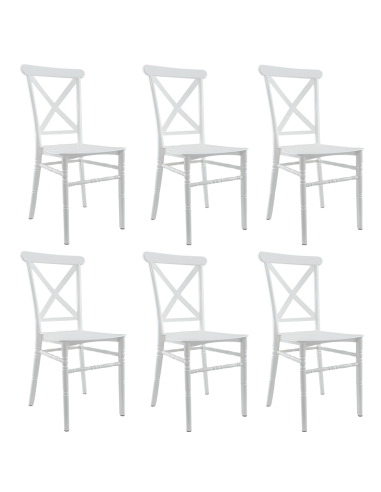 Pack 6 Sillas Sidney Blanca Polipropileno Vintage Ideal para Catering y Eventos