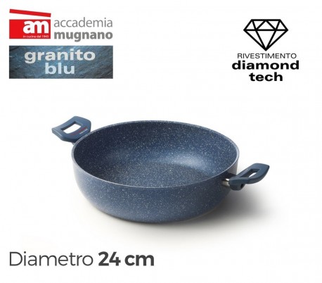 Cacerola de 24 cm y dos mangos antiadherentes de efecto piedra y revestimiento - Accademia Mugnano Linea GRANITO BLU