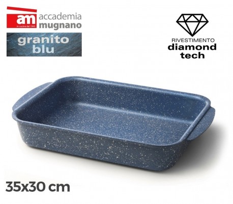 Bandeja para el horno de 35x30cm en revestimiento de piedra con mango y asa - Accademia Mugnano Linea GRANITO BLU