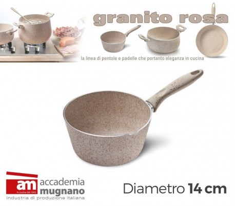 Olla de 14 cm con mango antiadherentes de efecto piedra y revestimiento Diamond Tech - Accademia Mugnano GRANITO ROSA