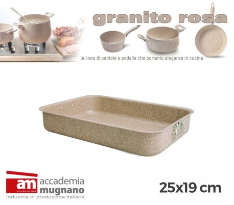 Bandeja para el horno de 25X19cm en revestimiento de piedra con mango y asa - Accademia Mugnano Linea GRANITO ROSA