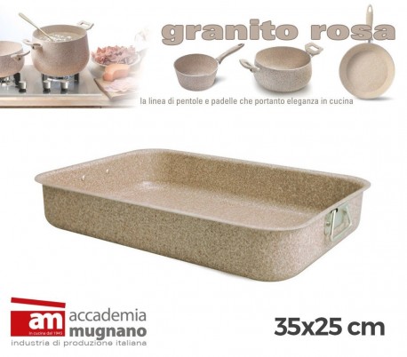 Bandeja para el horno de 30x23cm en revestimiento de piedra con mango y asa - Accademia Mugnano Linea GRANITO ROSA