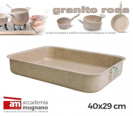 Bandeja para el horno de 40x29cm en revestimiento de piedra con mango y asa - Accademia Mugnano Linea GRANITO ROSA